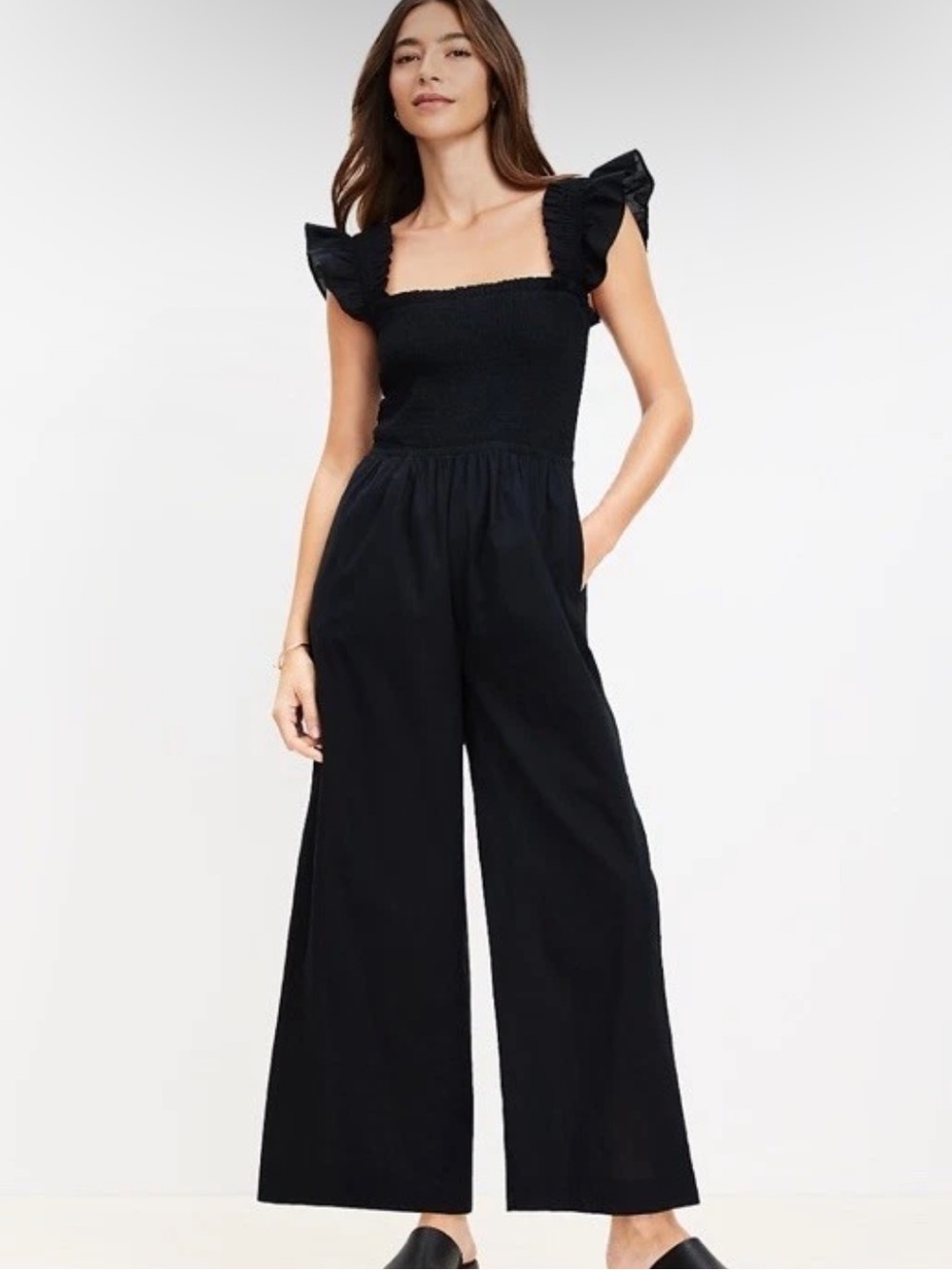 Loft beach Black Wide-Leg Jumpsuit with Ruffle Straps